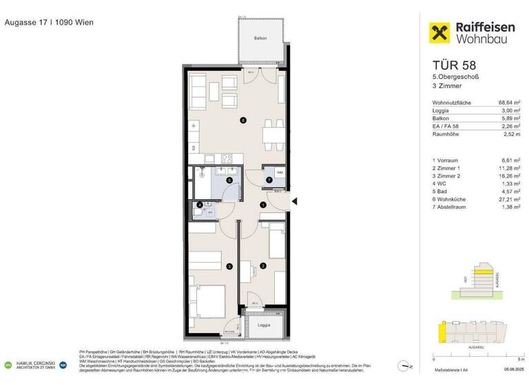 Terrassenwohnung zum Kauf - Erstbezug provisionsfrei 750.200 € 3 Zimmer 68,6 m² 5. Geschoss Augasse Wien,Alsergrund 1090