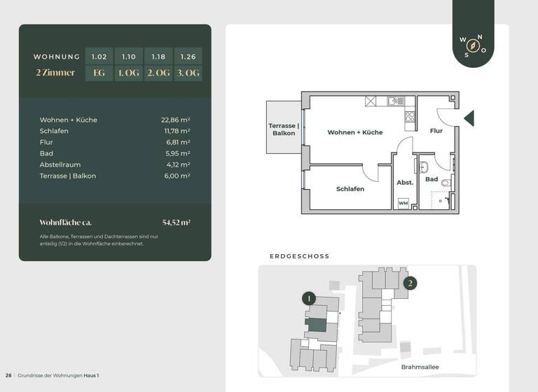 Wohnung zur Miete - Erstbezug 818 € 2 Zimmer 54,5 m² EG Brahmsallee 29a Winsen 21423