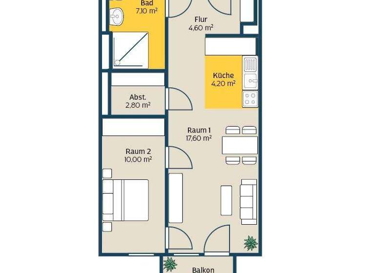Wohnung zur Miete 596 € 2 Zimmer 47,7 m² Kieler Str. 90 Mockau-Nord Leipzig 04357