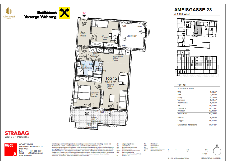 Wohnung zum Kauf 512.600 € 3 Zimmer 65,1 m² 1. Geschoss frei ab sofort Wien 1140