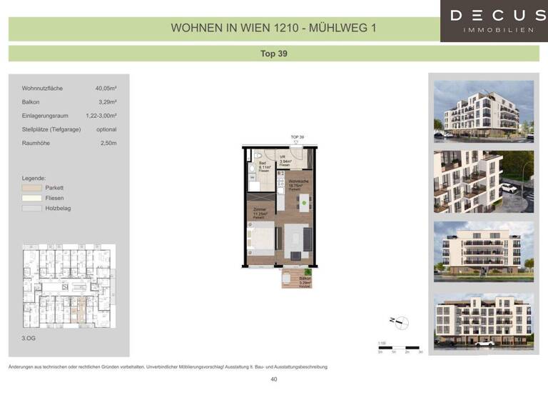 Wohnung zur Miete - Erstbezug 927 € 2 Zimmer 40,1 m² 3. Geschoss frei ab sofort Wien 1210