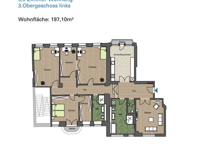 Wohnung zur Miete 3.650 € 5,5 Zimmer 197,1 m²<br/>Wohnfläche 3.<br/>Geschoss 01.07.2025<br/>Verfügbarkeit Johannesstraße 90 West Stuttgart 70176