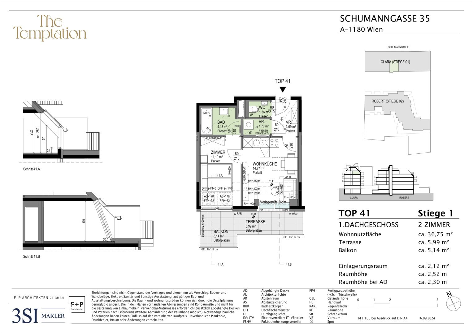 Wohnung zum Kauf 406.900 € 2 Zimmer 36,8 m²<br/>Wohnfläche 4.<br/>Geschoss Schumanngasse 35 Wien 1180