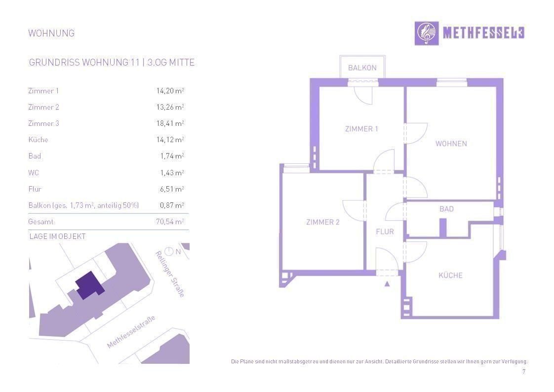 Wohnung zum Kauf provisionsfrei 550.000 € 3 Zimmer 70,5 m²<br/>Wohnfläche 3.<br/>Geschoss ab sofort<br/>Verfügbarkeit Methfesselstraße 3 Eimsbüttel Hamburg 20257