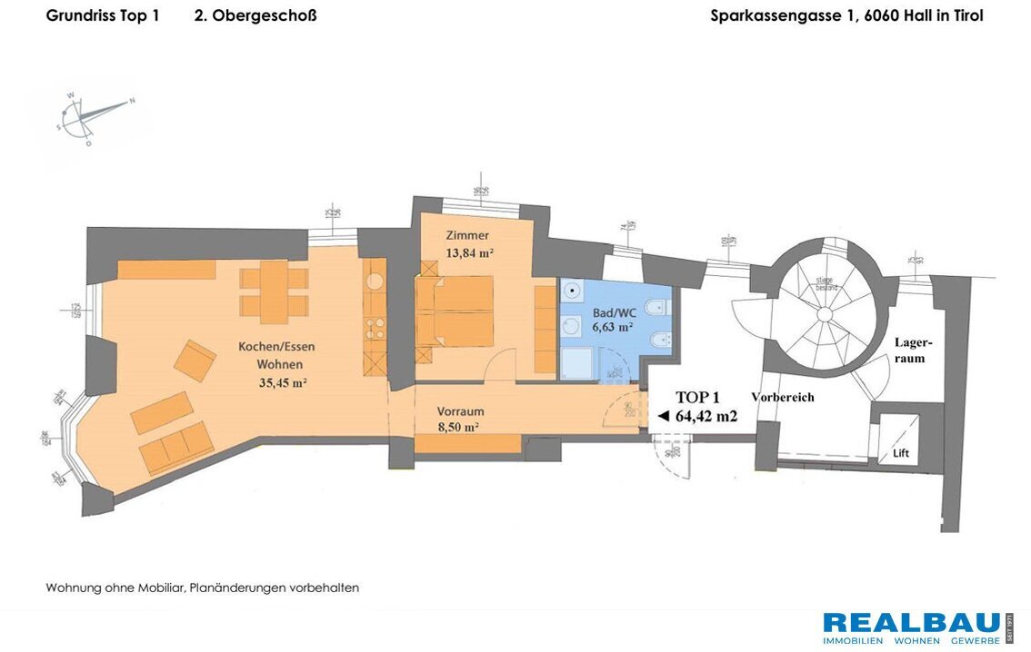 Wohnung zur Miete 902 € 2 Zimmer 64,4 m²<br/>Wohnfläche Sparkassengasse 1 Hall in Tirol 6060