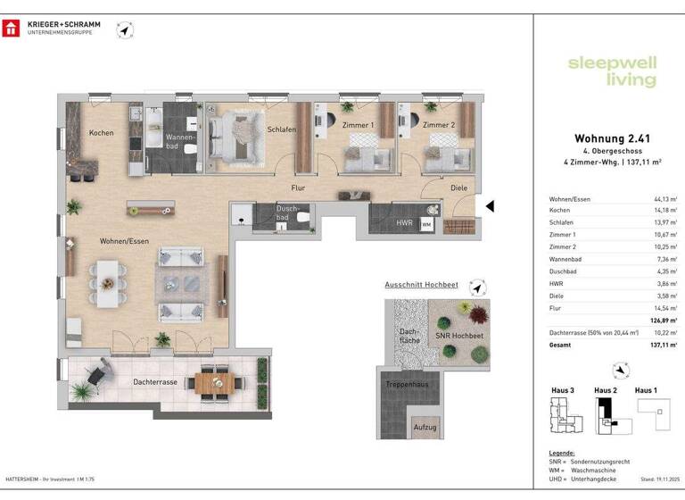 Penthouse zum Kauf - Neubau provisionsfrei 882.900 € 4 Zimmer 137 m² 4. Geschoss Schulstraße 29-31 Hattersheim 65795