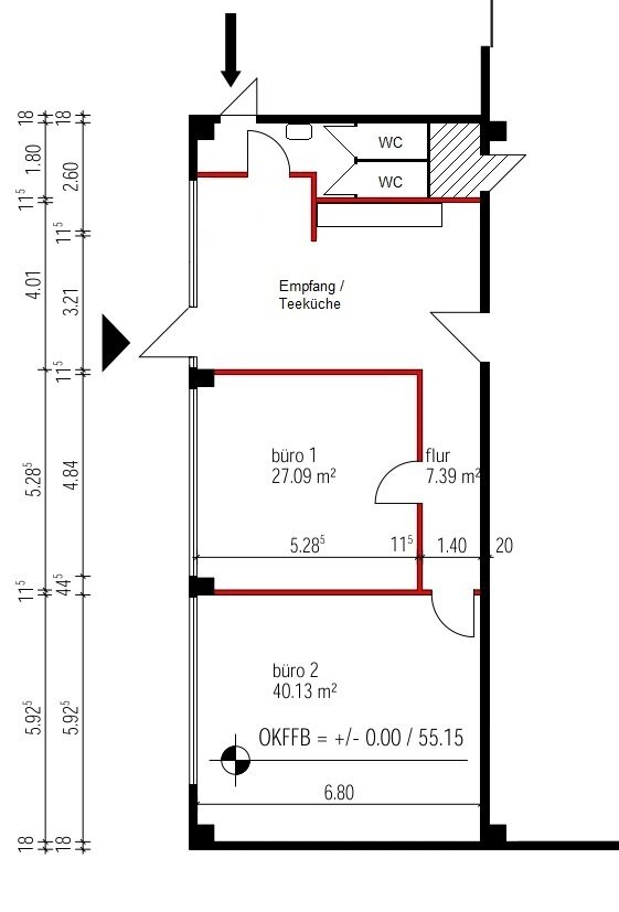 Büro-/Praxisfläche zur Miete provisionsfrei 600 € 3 Zimmer 109 m²<br/>Bürofläche Castroper Str. 80 Sodingen - Kern Herne 44628