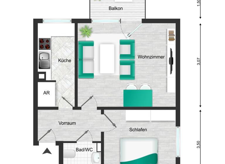 Wohnung zum Kauf 84.900 € 2 Zimmer 45,8 m²<br/>Wohnfläche 6.<br/>Geschoss Kerpen Kerpen 50171