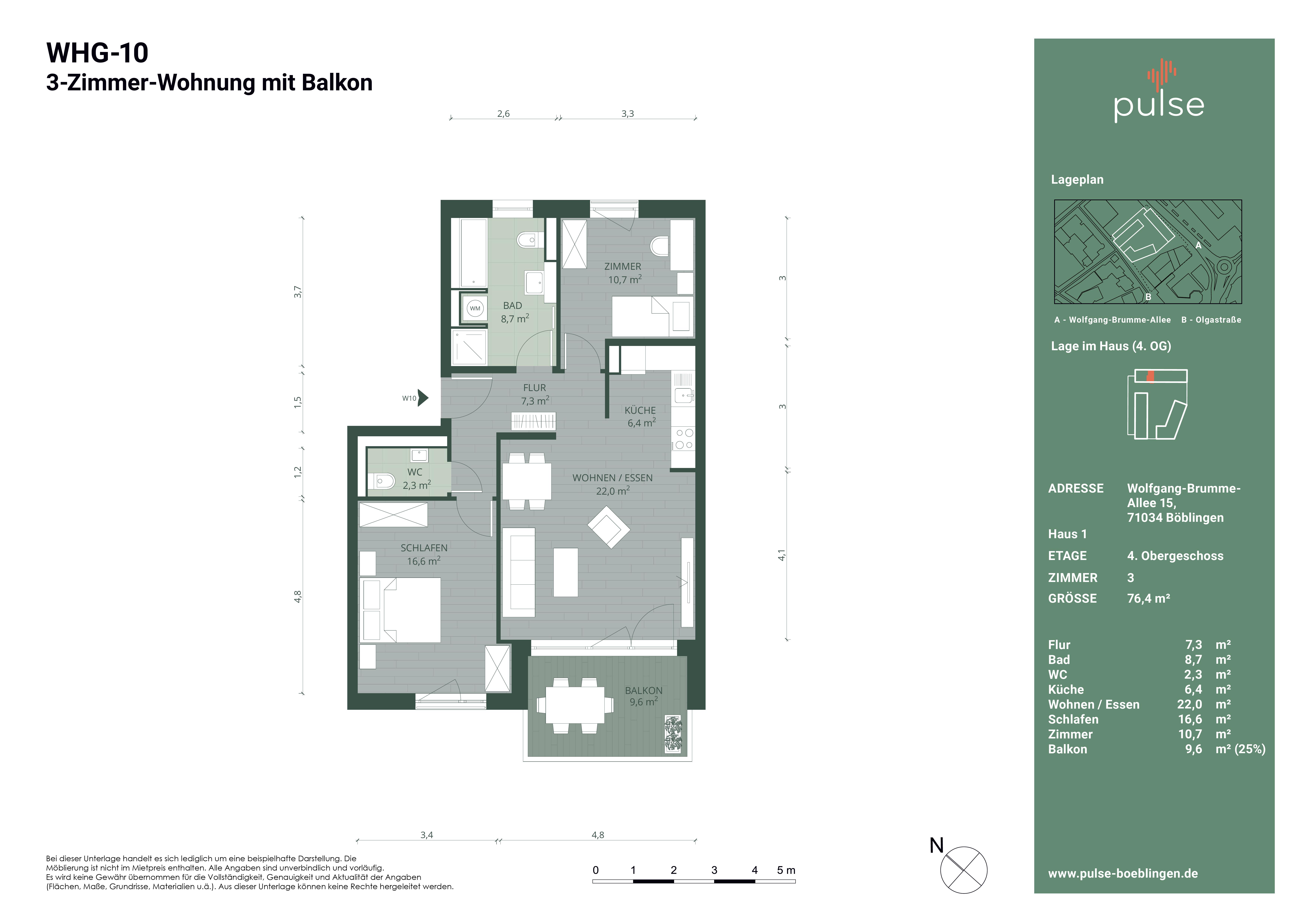 Wohnung zur Miete 1.240 € 3 Zimmer 76,4 m²<br/>Wohnfläche 4.<br/>Geschoss Wolfgang-Brumme-Allee 15 Unterstadt / Galgenberg Böblingen 71034