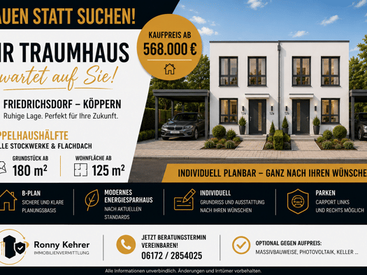 Doppelhaushälfte zum Kauf - Erstbezug provisionsfrei 537.300 € 4 Zimmer 118 m² 180 m² Grundstück frei ab 01.09.2027 Köppern Friedrichsdorf 61381