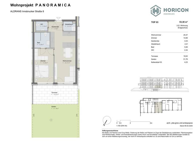 Wohnung zum Kauf provisionsfrei 465.000 € 2 Zimmer 53,3 m² EG Aldrans 6071