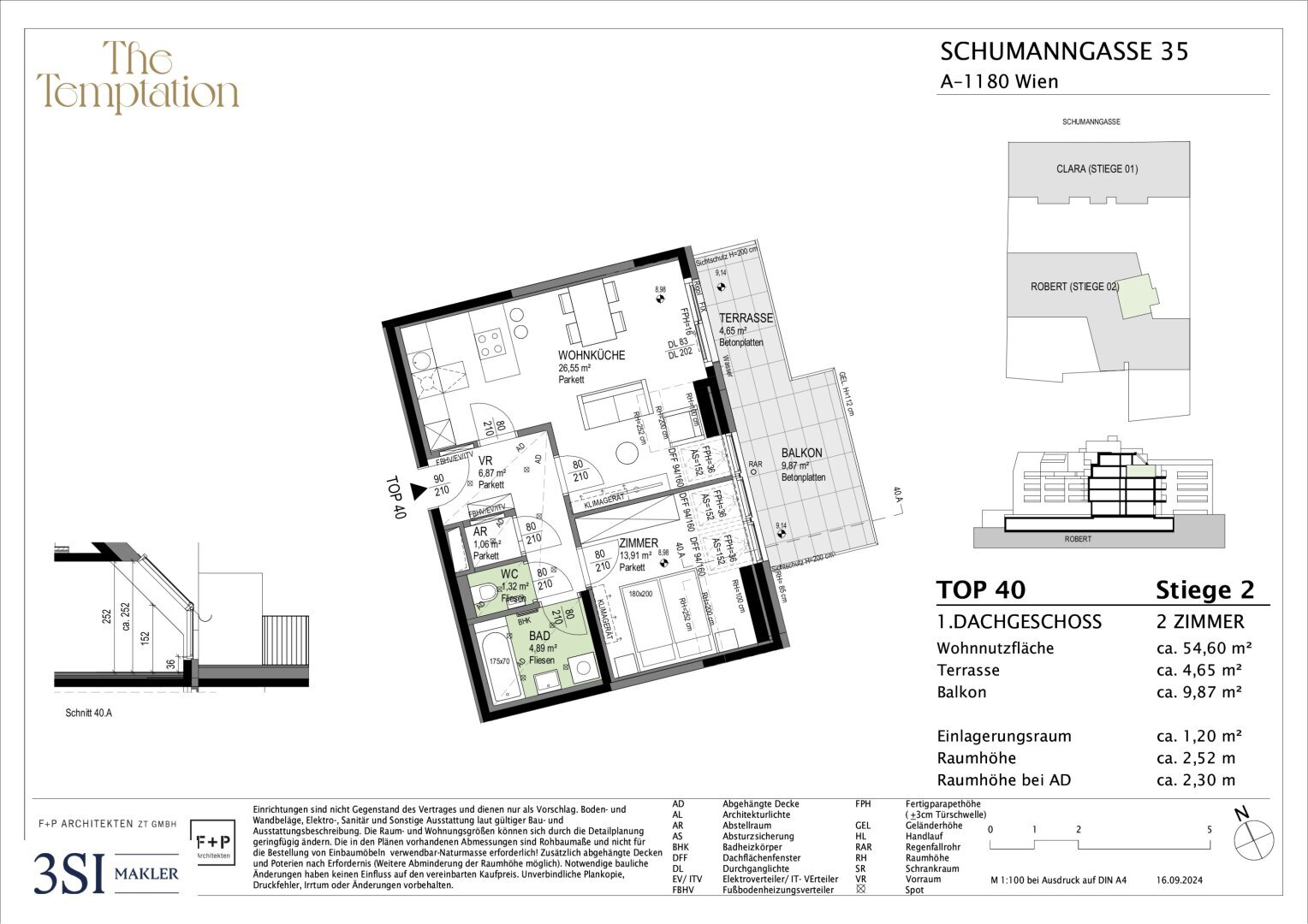 Wohnung zum Kauf 509.300 € 2 Zimmer 54,6 m²<br/>Wohnfläche 4.<br/>Geschoss Schumanngasse 35 Wien 1180