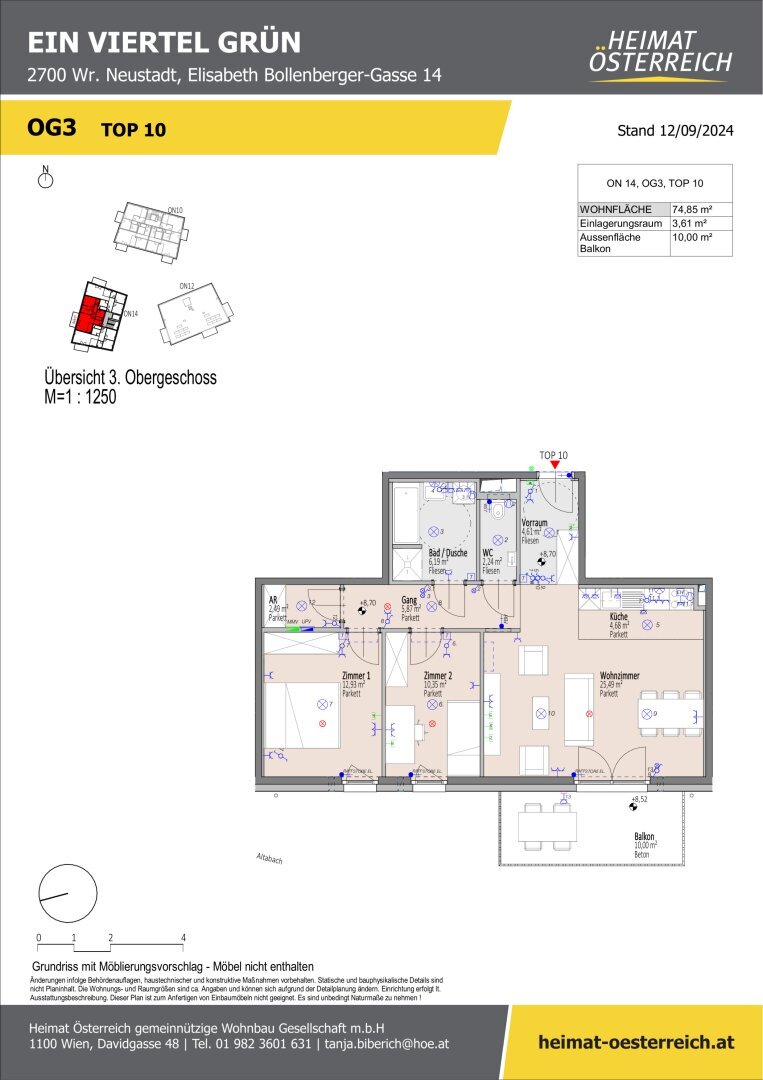 Wohnung zum Kauf 366.800 € 3 Zimmer 74,9 m²<br/>Wohnfläche 3.<br/>Geschoss 01.09.2025<br/>Verfügbarkeit Elisabeth Bollenberger - Gasse Wiener Neustadt 2700