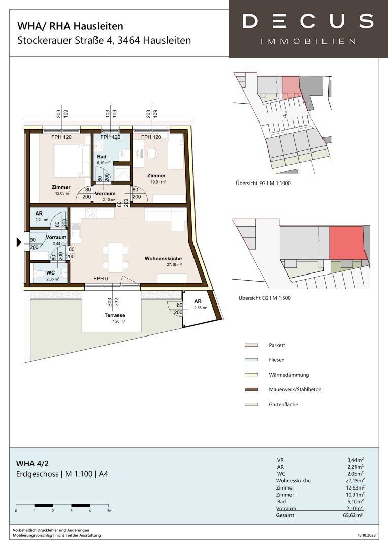 Wohnung zur Miete 605 € 3 Zimmer 65,6 m²<br/>Wohnfläche EG<br/>Geschoss Hausleiten 3464