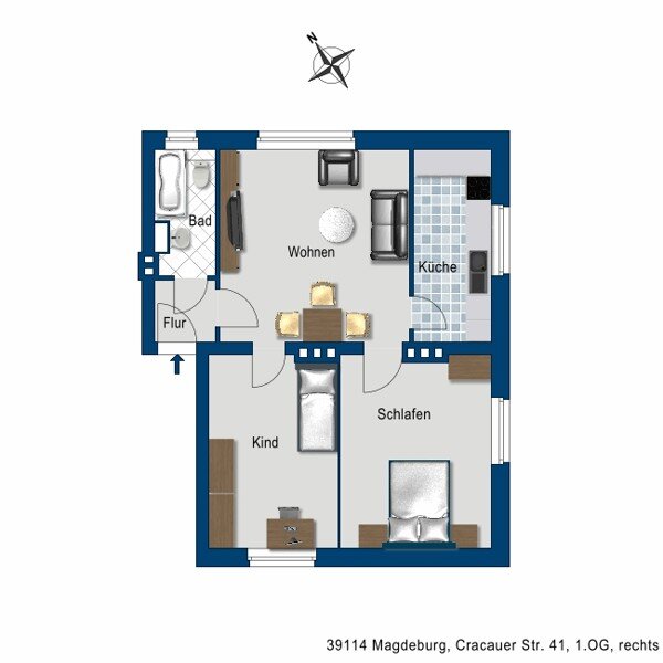 Wohnung zur Miete 390 € 3 Zimmer 61,9 m²<br/>Wohnfläche 1.<br/>Geschoss 15.01.2025<br/>Verfügbarkeit Cracauer Str. 41 Alt Cracau Magdeburg 39114