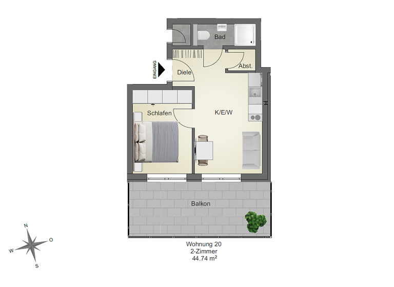 Wohnung zur Miete 980 € 2 Zimmer 44,7 m² 1. Geschoss frei ab 01.05.2026 Albstraße 66 Weigheim Villingen-Schwenningen 78056