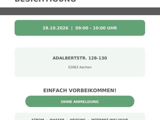 Wohnung zur Miete - Erstbezug 2 Zimmer 46 m² frei ab sofort Adalbertstraße 128 Aachen Aachen 52062
