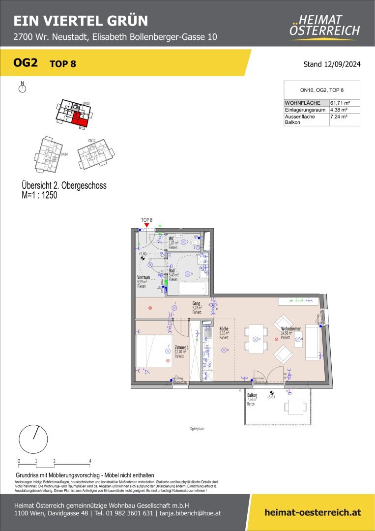 Wohnung zum Kauf 305.000 € 2 Zimmer 61,7 m²<br/>Wohnfläche 2.<br/>Geschoss 01.09.2025<br/>Verfügbarkeit Elisabeth Bollenberger - Gasse Wiener Neustadt 2700