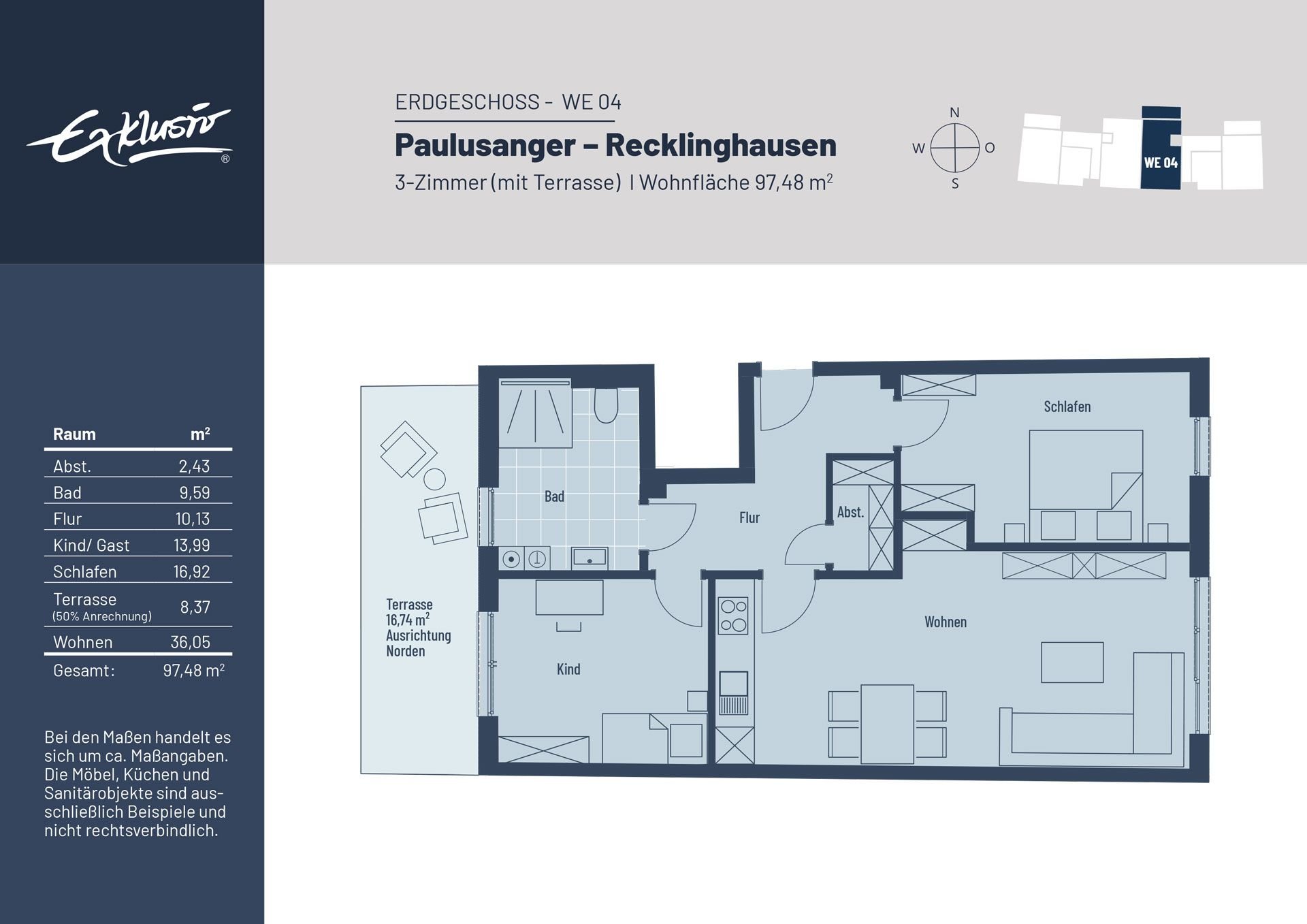 Wohnung zum Kauf provisionsfrei 439.000 € 3 Zimmer 97,5 m²<br/>Wohnfläche Paulusanger 3 Paulusviertel Recklinghausen 45657