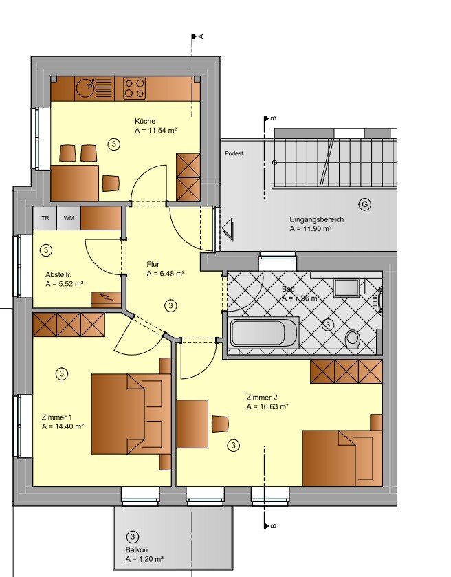 Wohnung zum Kauf 267.500 € 2 Zimmer 67 m²<br/>Wohnfläche 1.<br/>Geschoss Dietrichsfeld Oldenburg 26127