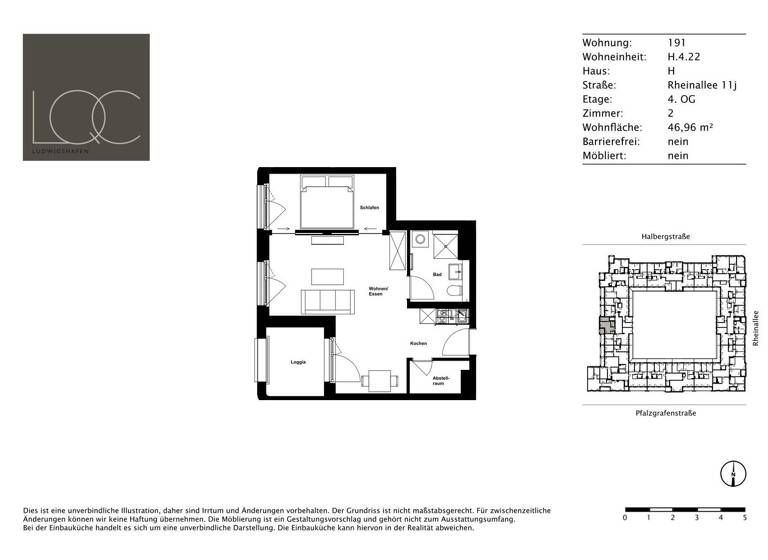 Wohnung zur Miete - Neubau 780 € 2 Zimmer 47 m²<br/>Wohnfläche 4.<br/>Geschoss Rheinallee 11j Süd / Stadtbezirk 123 Ludwigshafen am Rhein 67061