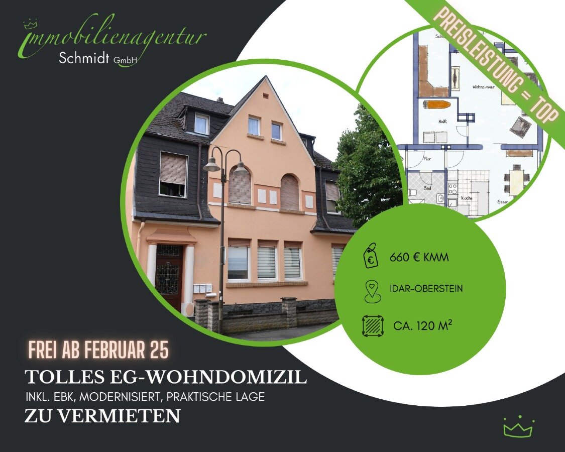 Wohnung zur Miete 660 € 3 Zimmer 120 m²<br/>Wohnfläche EG<br/>Geschoss 01.02.2025<br/>Verfügbarkeit Oberstein Idar-Oberstein 55743