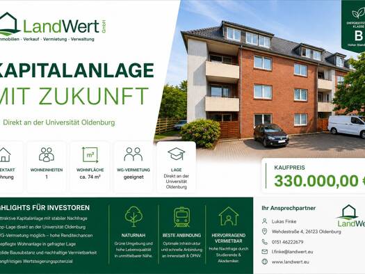 Wohnung zum Kauf 330.000 € 3 Zimmer 74 m² EG Wechloy Oldenburg 26129