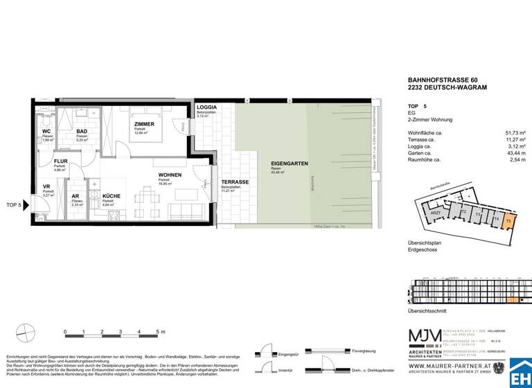 Wohnung zum Kauf - Erstbezug 266.800 € 2 Zimmer 51,7 m² EG Bahnhofstraße Deutsch-Wagram 2232