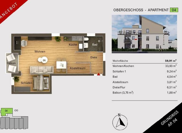 Wohnung zum Kauf 232.500 € 2 Zimmer 59,9 m²<br/>Wohnfläche Habsburgerring 14 Innenstadt Minden 32425