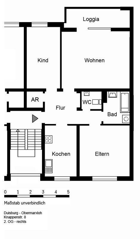 Wohnung zur Miete 579 € 3,5 Zimmer 79,2 m²<br/>Wohnfläche 2.<br/>Geschoss Knappenstraße 8 Obermarxloh Duisburg 47167