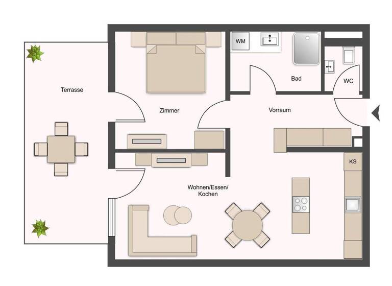 Terrassenwohnung zur Miete 789 € 2 Zimmer 57,7 m² EG frei ab 01.10.2026 Annenheim 9520