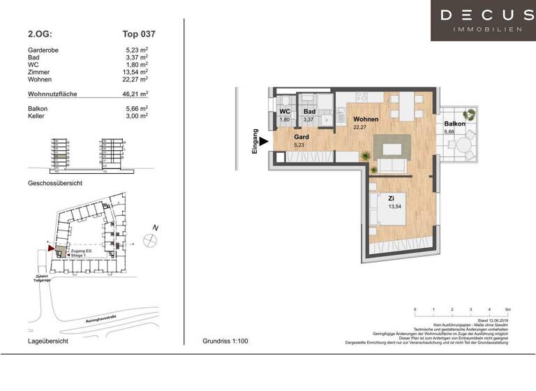 Wohnung zur Miete 554 € 2 Zimmer 46,2 m² 2. Geschoss frei ab sofort Eggenberg Graz 8020