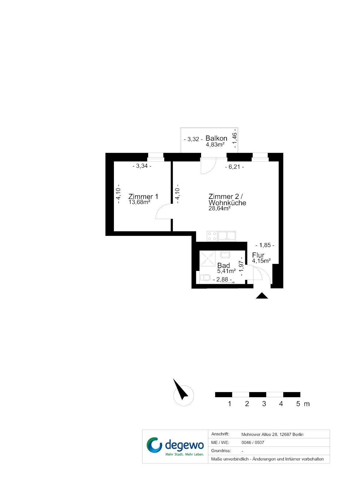 Wohnung zur Miete 812 € 2 Zimmer 54,1 m²<br/>Wohnfläche 5.<br/>Geschoss Mehrower Allee 28 Marzahn Berlin 12687