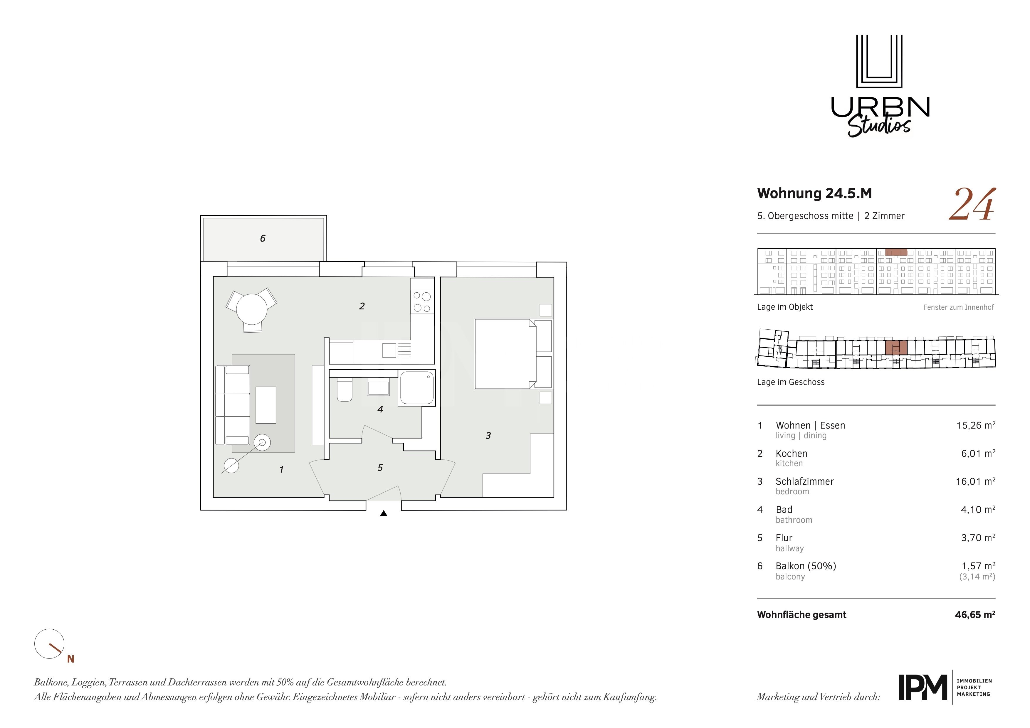 Wohnung zum Kauf 293.895 € 2 Zimmer 46,7 m²<br/>Wohnfläche 5.<br/>Geschoss Washingtonallee 24 Horn Hamburg 22111