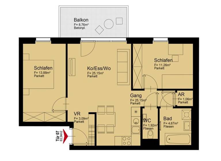 Wohnung zur Miete 1.055 € 3 Zimmer 1. Geschoss frei ab 01.07.2026 Am langen Felde Wien 1220