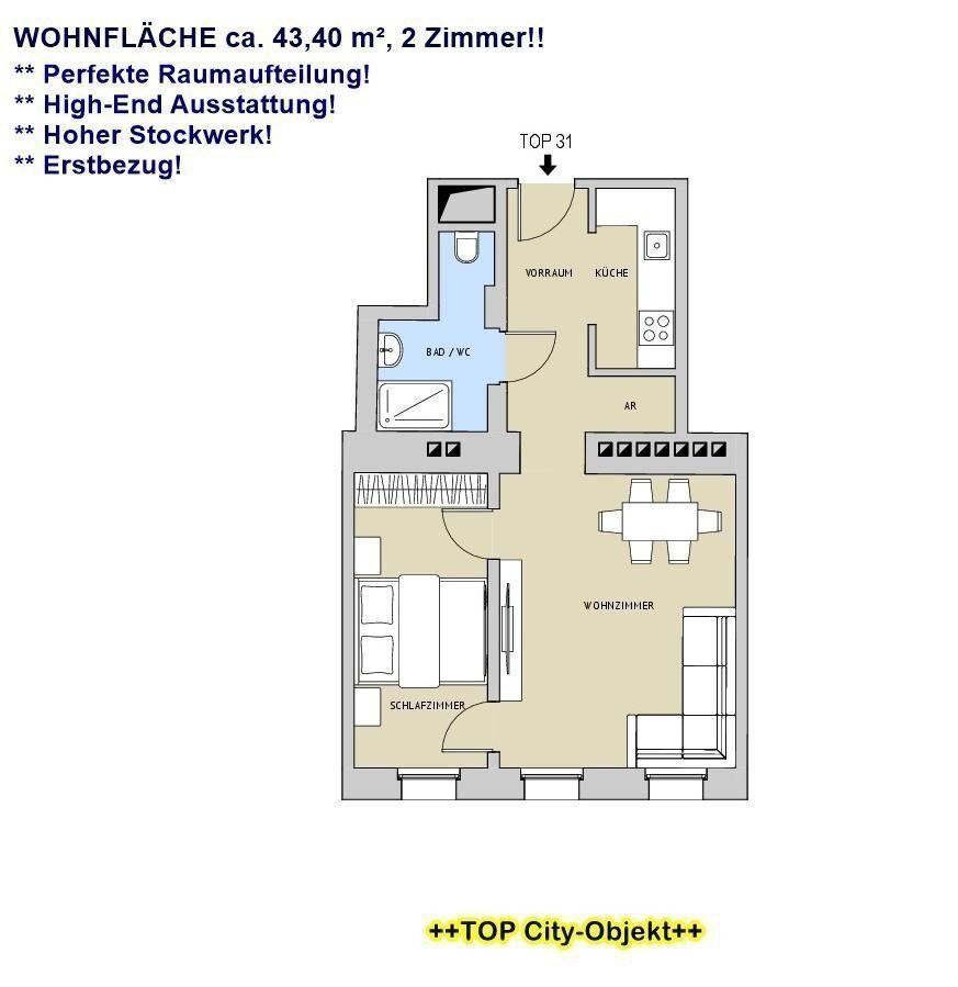 Wohnung zum Kauf 339.000 € 2 Zimmer 43,5 m²<br/>Wohnfläche 4.<br/>Geschoss Wien 1090