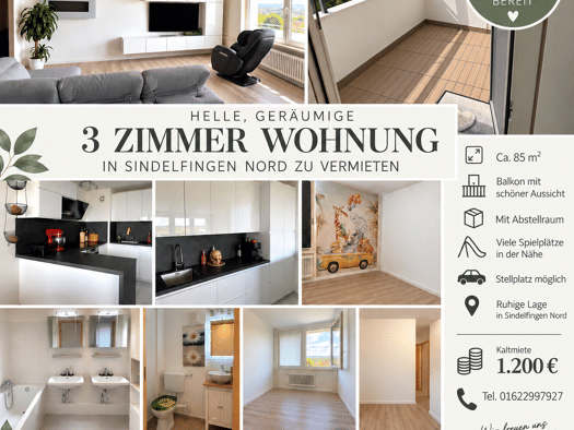 Wohnung zur Miete 1.200 € 3 Zimmer 87 m² Geschoss 10/17 frei ab 01.12.2026 Ost Sindelfingen 71067