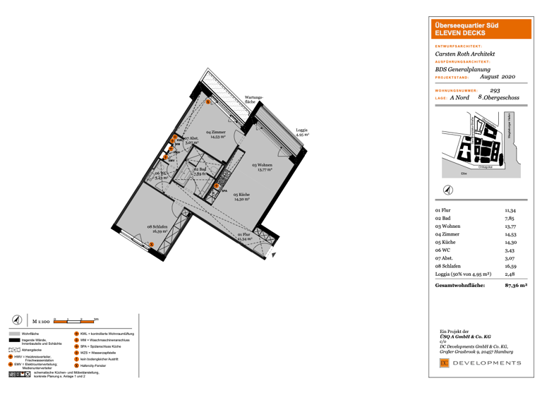 Wohnung zum Kauf 1.290.000 € 3 Zimmer 87,4 m² 8. Geschoss Überseeallee 2b HafenCity Hamburg 20457
