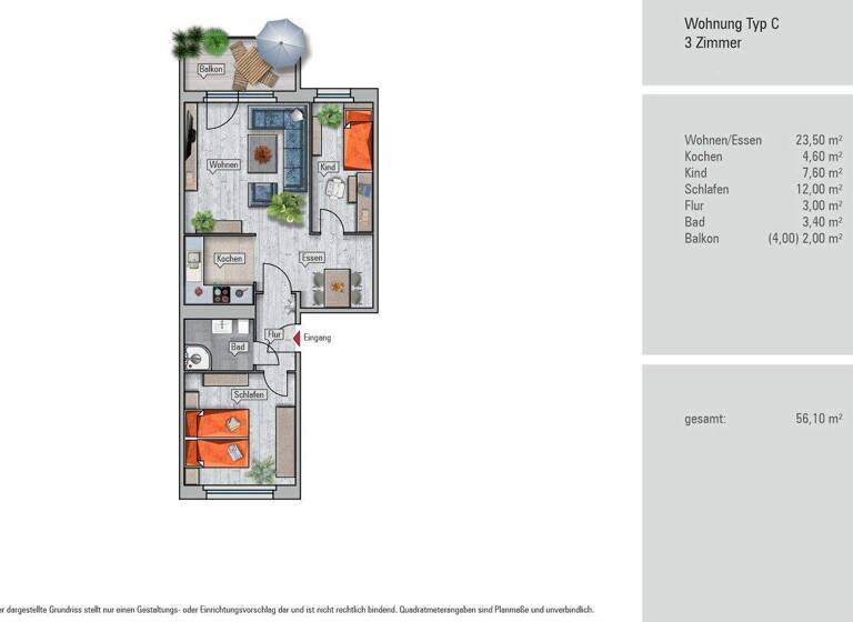 Wohnung zur Miete 340 € 3 Zimmer 56,1 m² 5. Geschoss frei ab sofort Wenzel-Verner-Str. 55 Helbersdorf Chemnitz 09120