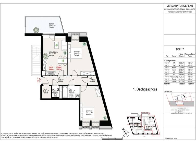 Wohnung zur Miete - Erstbezug 1.598 € 3 Zimmer 77,7 m² 1. Geschoss Wien 1170