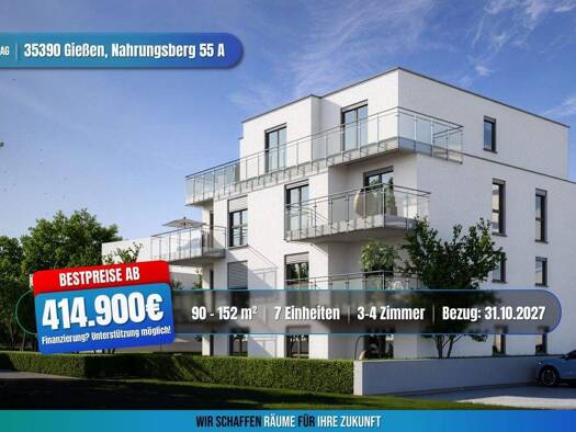 Wohnung zum Kauf - Erstbezug provisionsfrei als Kapitalanlage geeignet 499.900 € 4 Zimmer 105 m² Nahrungsberg 55 Gießen Gießen 35390