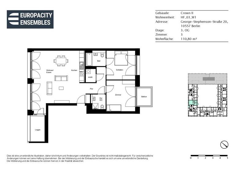 WG-Zimmer zur Miete - Erstbezug 2.170 € 3 Zimmer 110,8 m² 3. Geschoss George-Stephenson-Straße 20 Moabit Berlin 10557