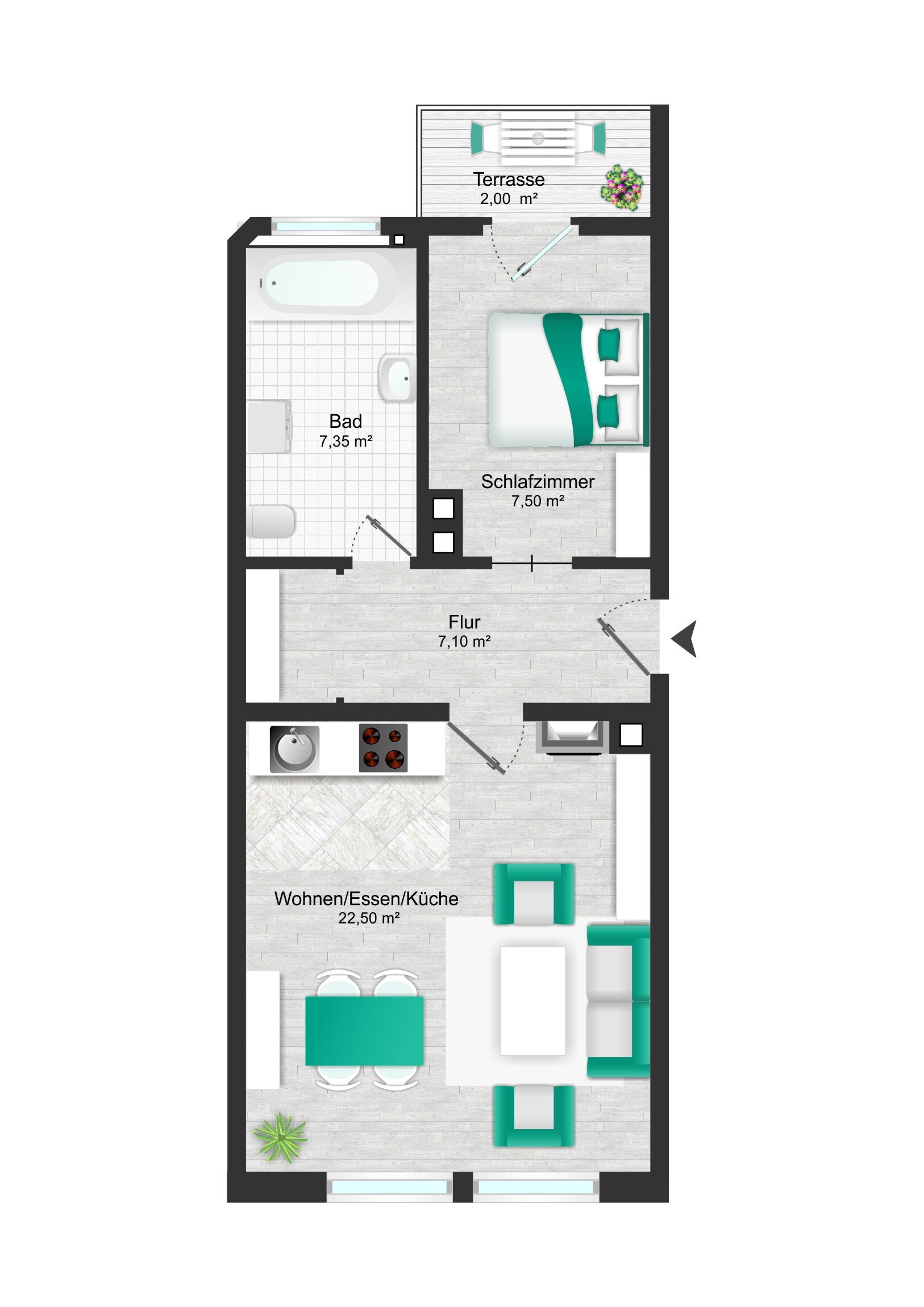 Wohnung zum Kauf 179.000 € 2 Zimmer 44 m²<br/>Wohnfläche EG<br/>Geschoss Maxfeld Nürnberg 90409