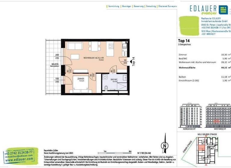 Wohnung zur Miete 483 € 2 Zimmer 44,4 m² St. Pölten 3100
