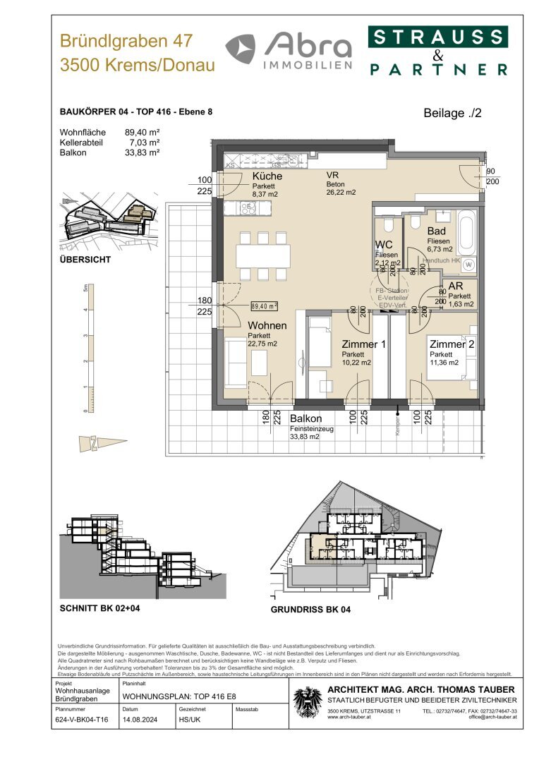 Wohnung zum Kauf 556.300 € 3 Zimmer 89,4 m²<br/>Wohnfläche 3.<br/>Geschoss 01.02.2025<br/>Verfügbarkeit Bründlgraben 47A Krems an der Donau Krems an der Donau 3500