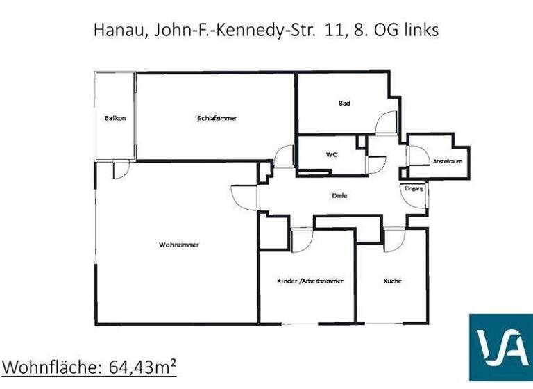 Wohnung zur Miete 689 € 3 Zimmer 64,4 m² 8. Geschoss frei ab 02.05.2026 John-F.-Kennedy-Str. 11 Großauheim Hanau 63457