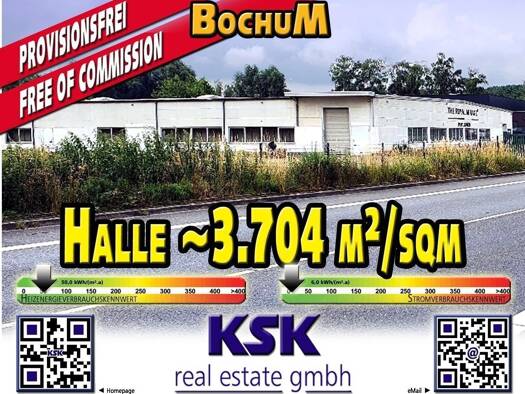 Lagerhalle zur Miete provisionsfrei 3.704 m² Lagerfläche Wattenscheid Bochum 44866