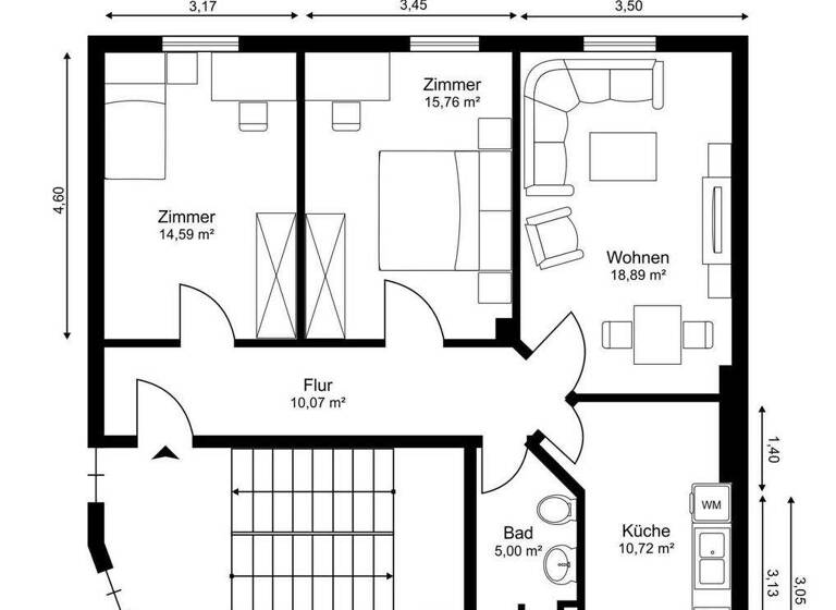 Wohnung zum Kauf 449.000 € 3 Zimmer 76,2 m² 2. Geschoss Wilhelmsburg Hamburg 21107