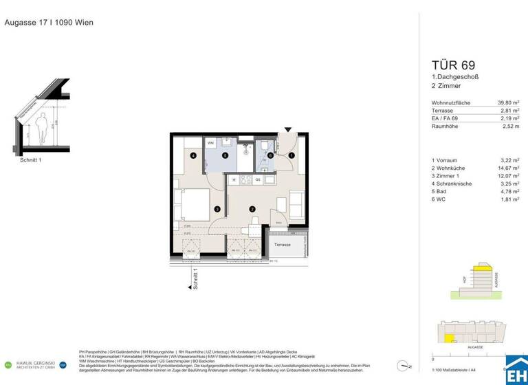 Wohnung zum Kauf - Erstbezug 430.800 € 2 Zimmer 39,8 m² 7. Geschoss Augasse Wien 1090
