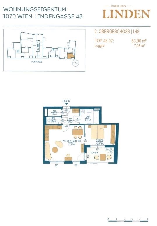 Wohnung zur Miete 1.056 € 2 Zimmer 54 m²<br/>Wohnfläche 2.<br/>Geschoss Lindengasse 48 Wien 1070